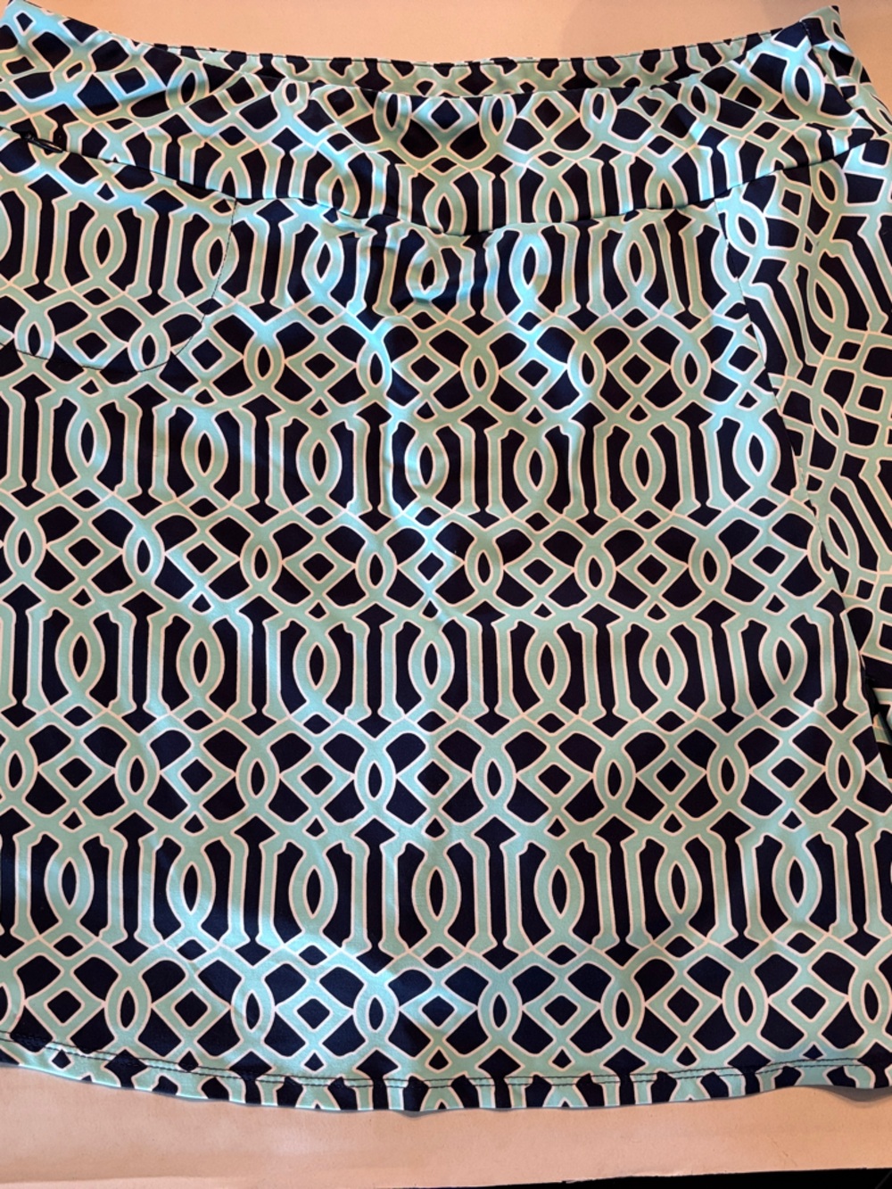 Printed Black and Light Blue Geometric Skort